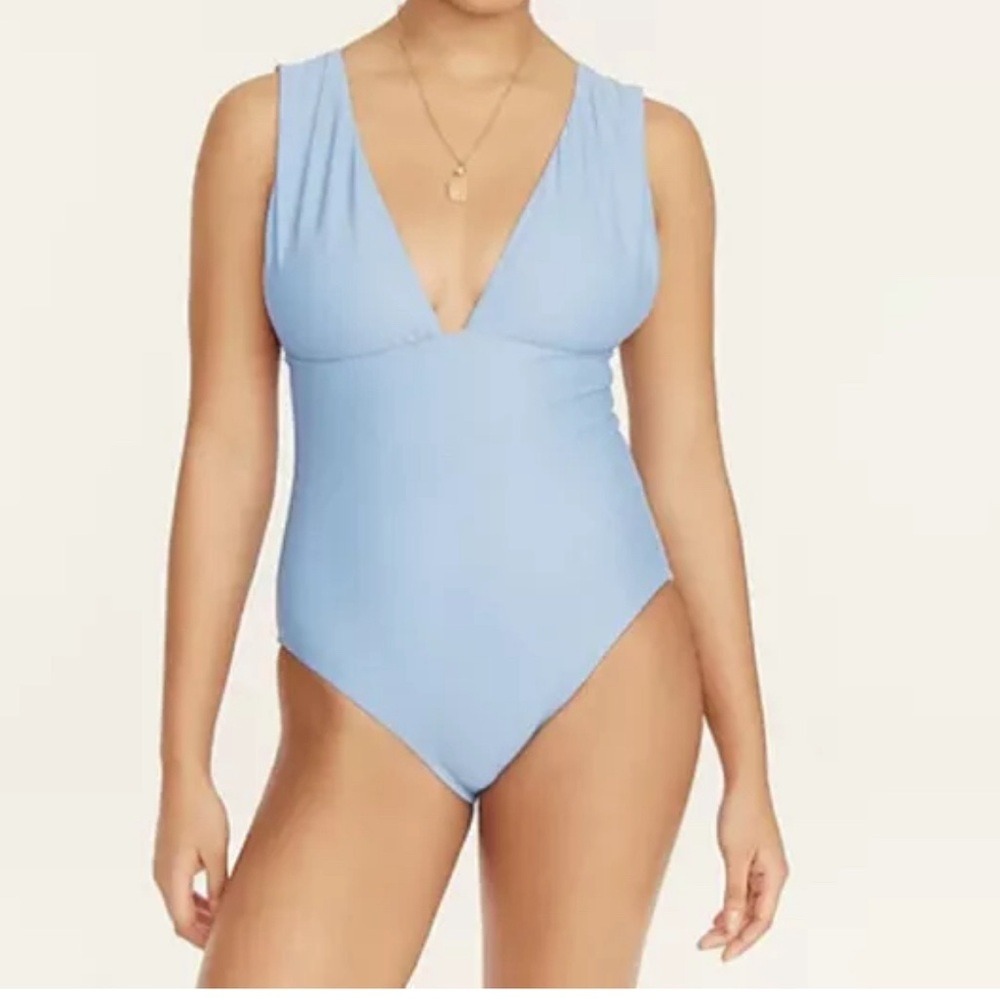 NWT J. Crew Women's Plunge V-Neck‎ One-Piece Swimsuit - Blue Mist - Size 24